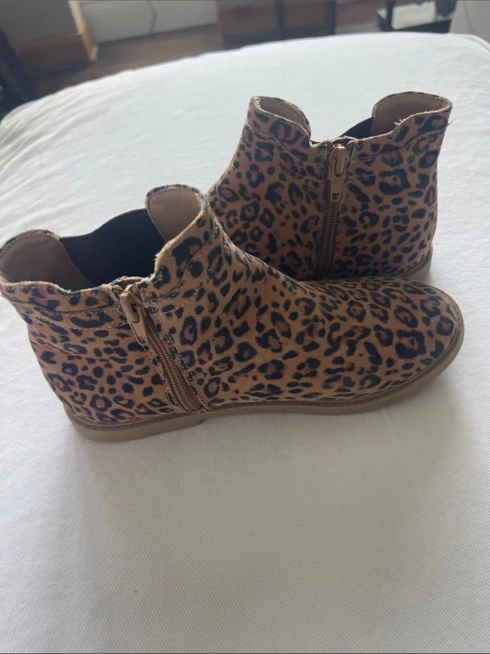 Girls Size 1 Kids Leopard Print Ankle Boots - Brown